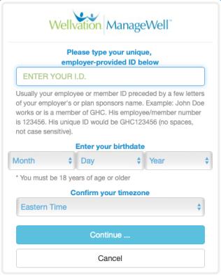 ManageWell Member Login dialog box showing the Employee ID field
